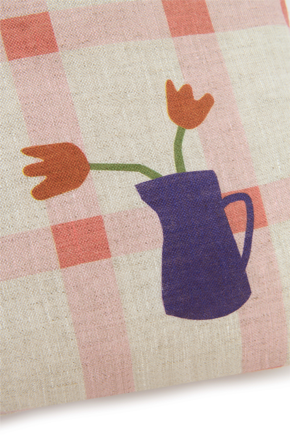 Vibes Rectangular Cushion - Pink Windowpane Tulips