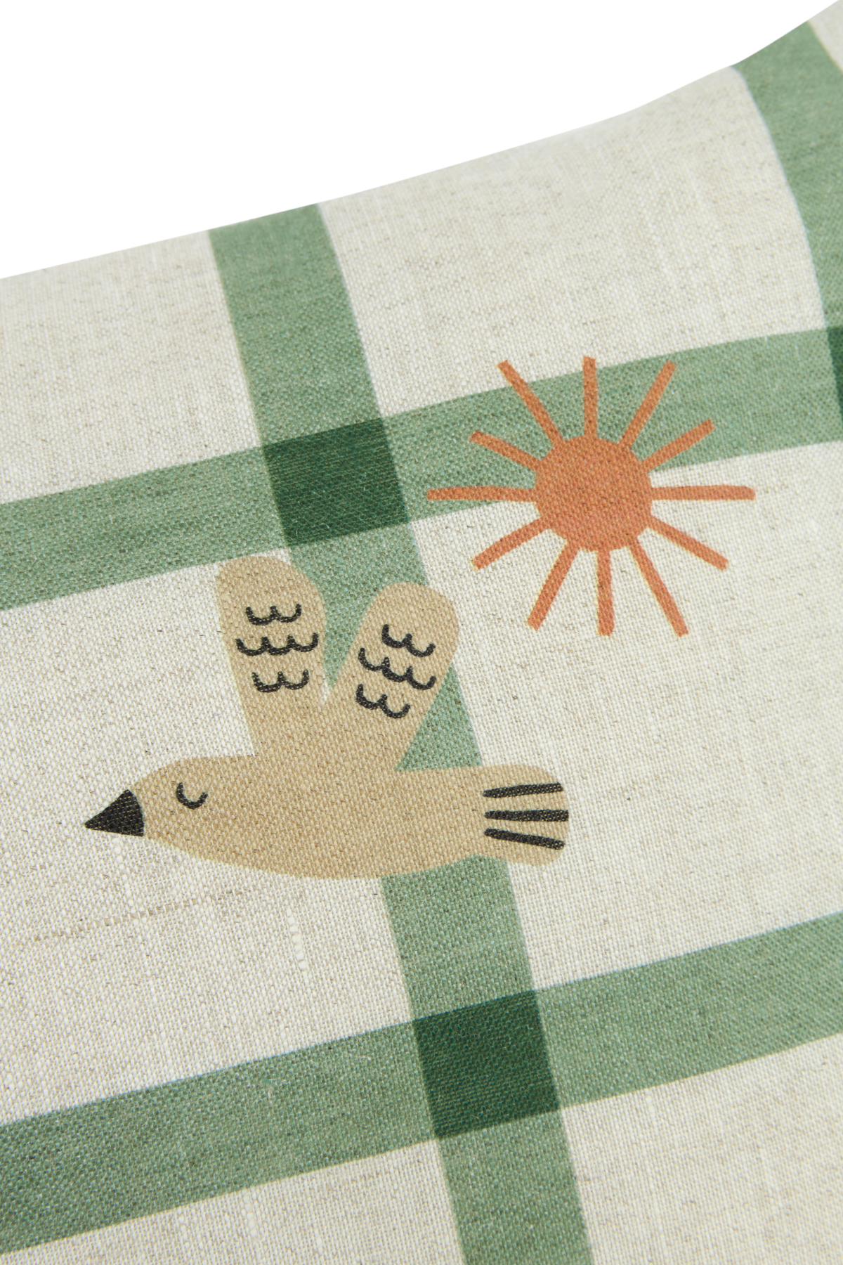 Vibes Rectangular Cushion - Green Windowpane Bird