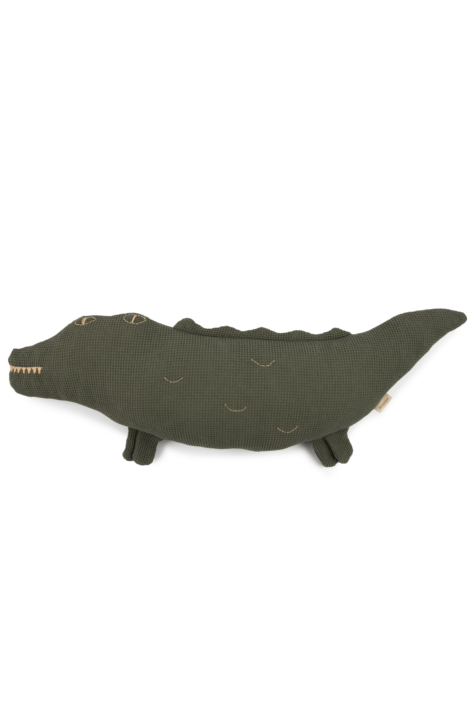 Embroidered Crocodile Cushion in Washed Cotton Wabi-Sabi