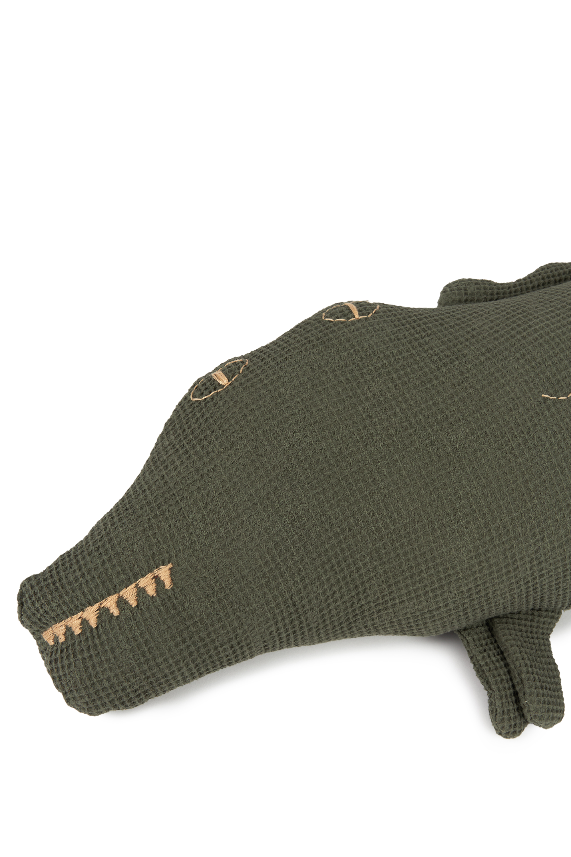 Embroidered Crocodile Cushion in Washed Cotton Wabi-Sabi
