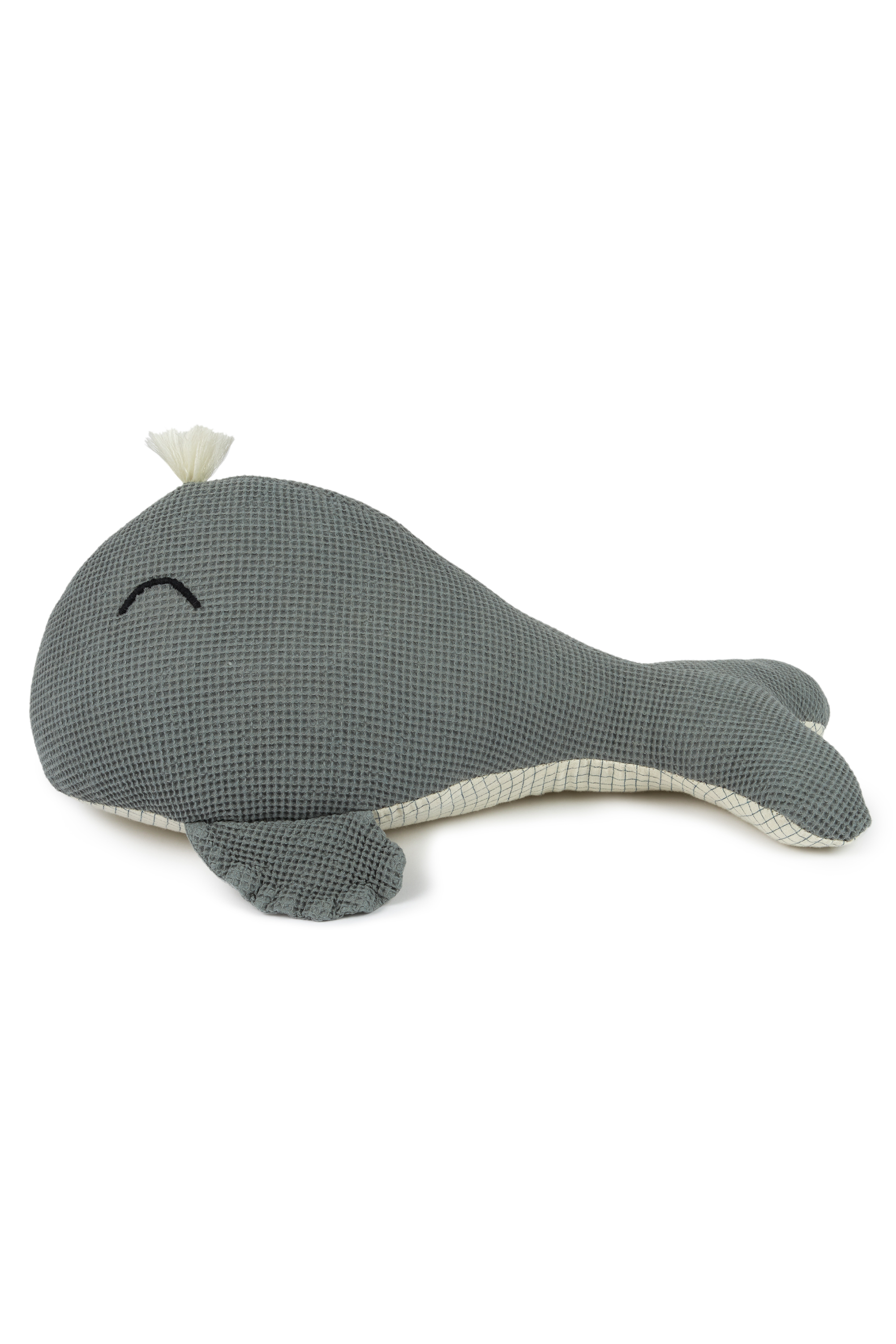 Embroidered Whale Cushion in Washed Cotton Wabi-Sabi