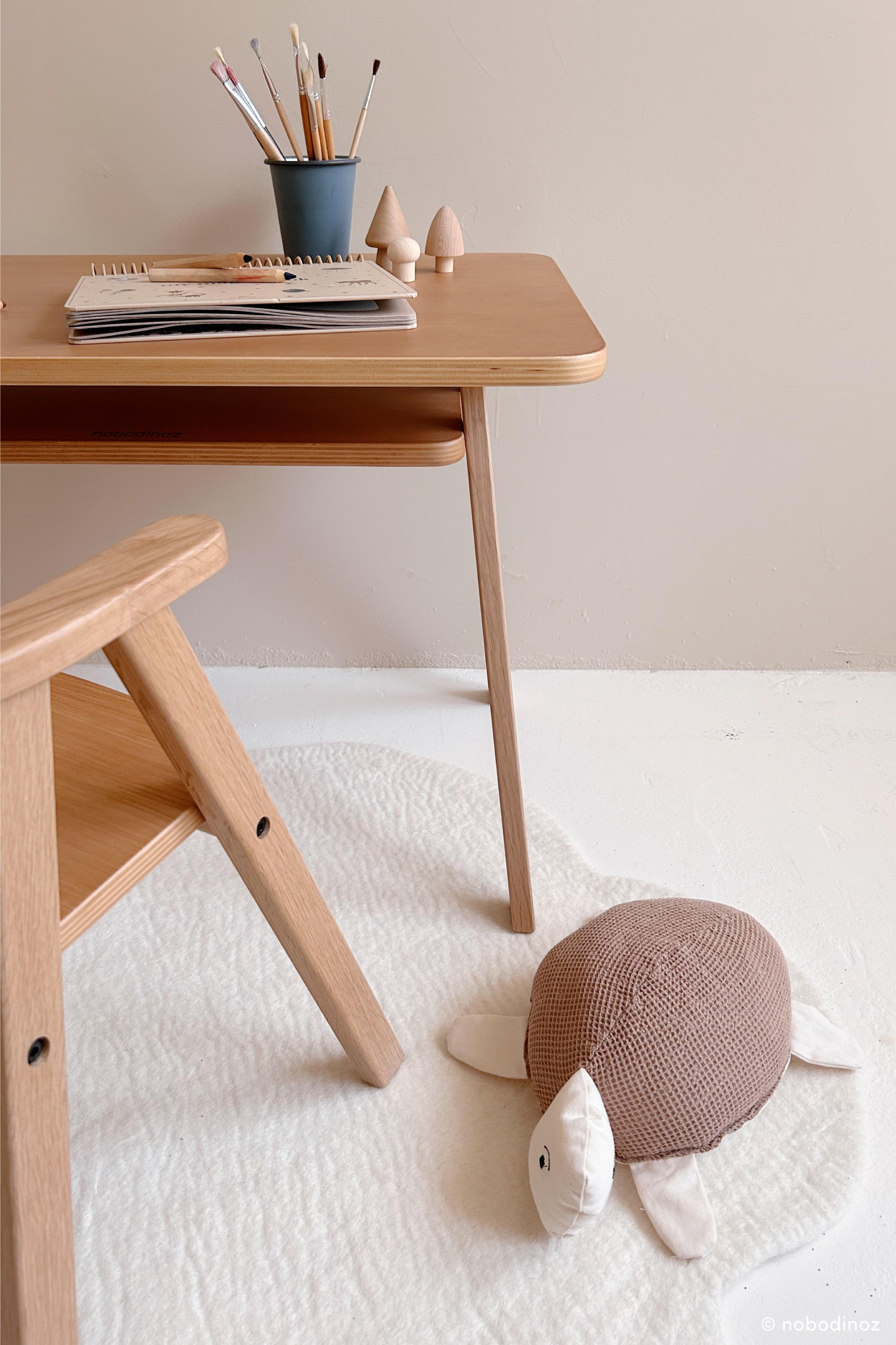 Embroidered Turtle Cushion in Washed Cotton Wabi-Sabi