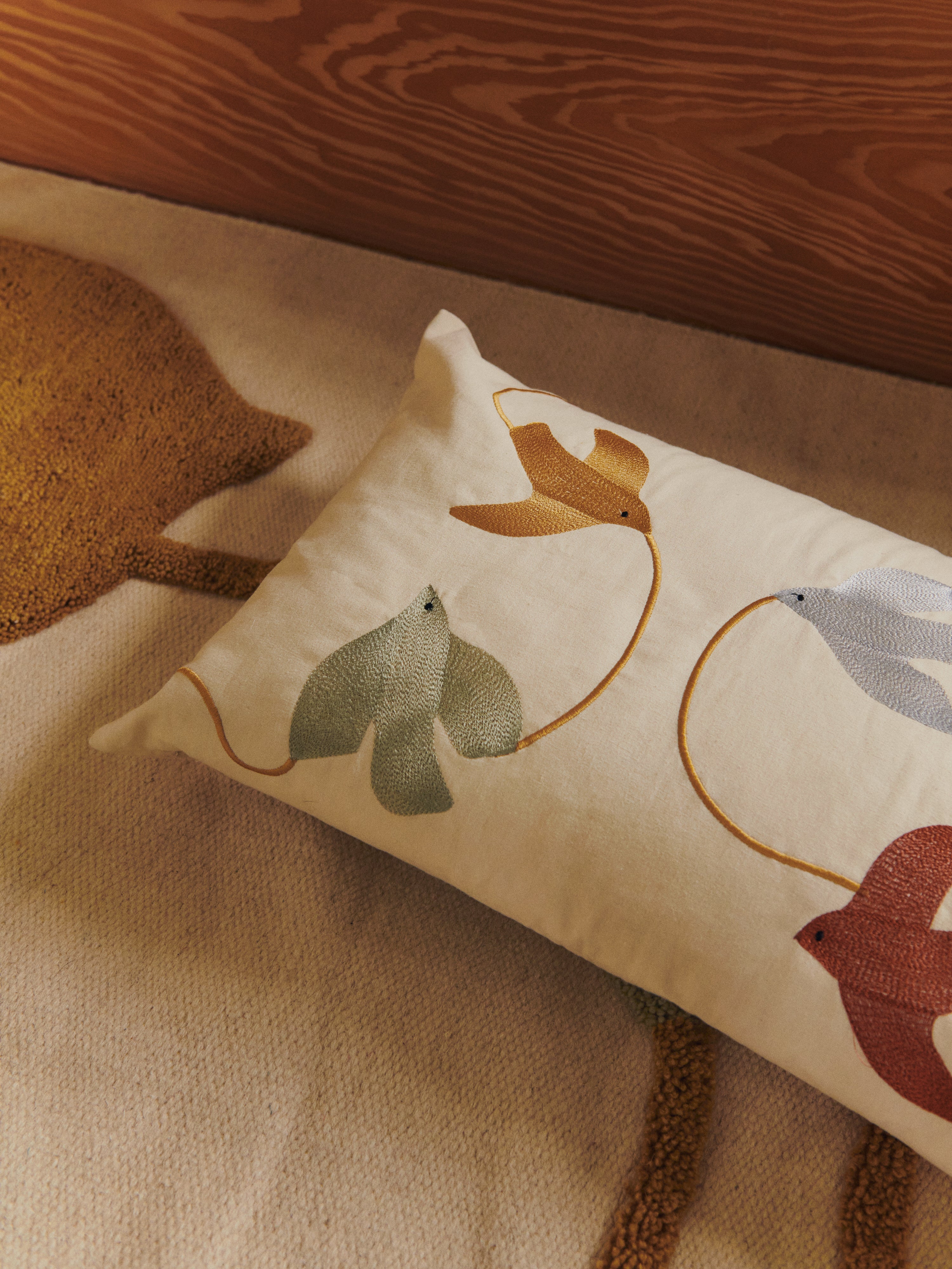 Swif Bird Embroidered Cushion Cover - Rectangular
