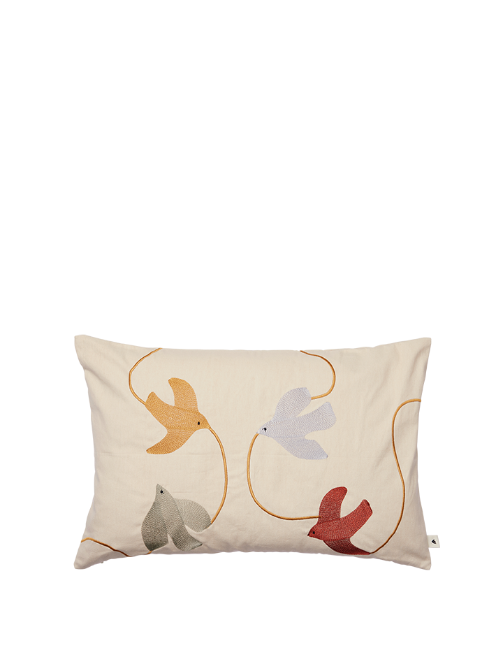 Swif Bird Embroidered Cushion Cover - Rectangular