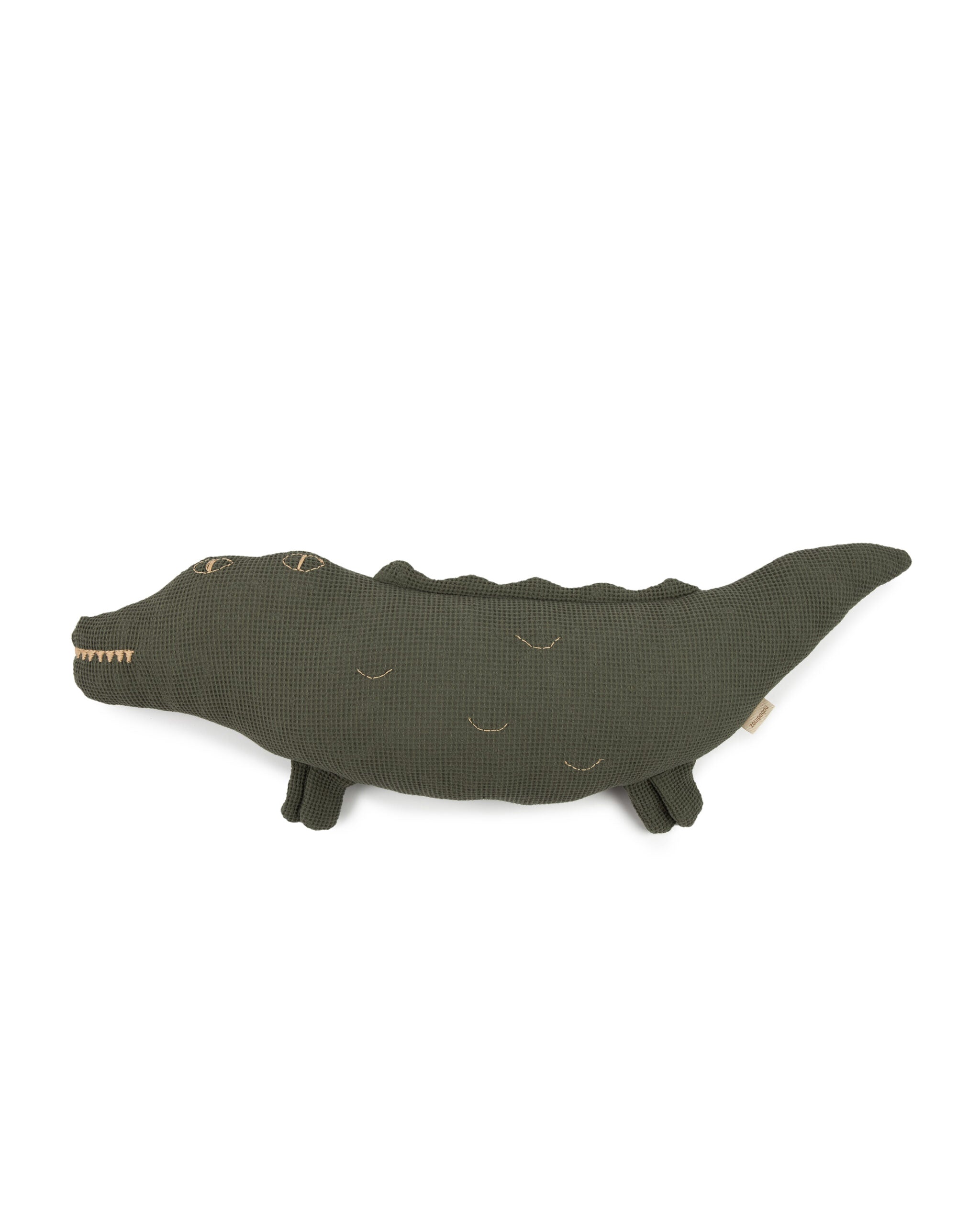 Embroidered Crocodile Cushion in Washed Cotton Wabi-Sabi