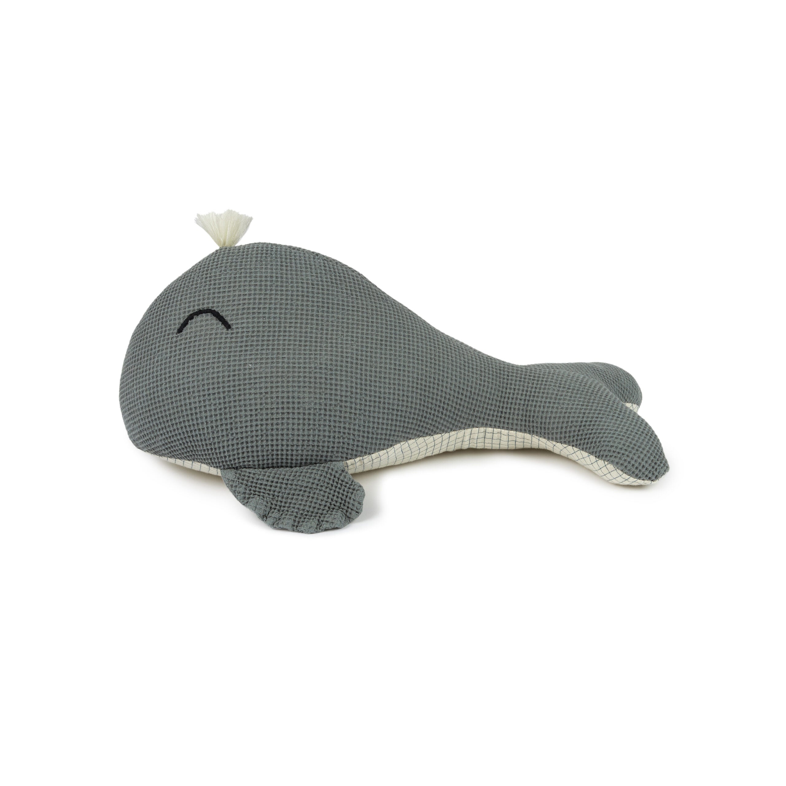 Embroidered Whale Cushion in Washed Cotton Wabi-Sabi
